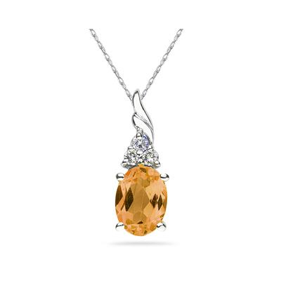 Citrine and Diamond Pendant 10k White Gold