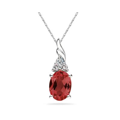 Garnet  and Diamond Pendant 10k White Gold