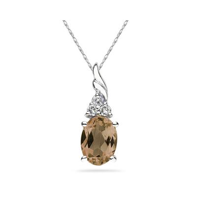 Smokey Quartz and Diamond Pendant 10k White Gold