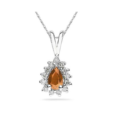 6X4mm Pear Shaped Citrine and Diamond Flower Pendant in 14k White Gold