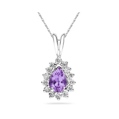 Pear Shape Amethyst & Diamond Pendant in 14K White Gold