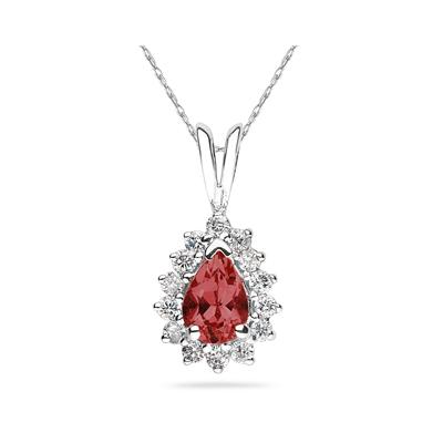 7X5mm Pear Shaped Garnet and Diamond Flower Pendant in 14k White Gold