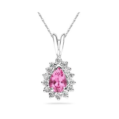 Pear Shape Pink Topaz & Diamond Pendant in 14K White Gold