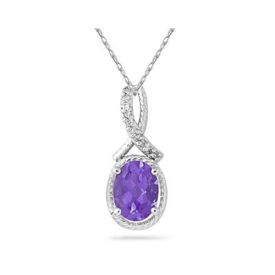 Oval Shape Amethyst and Diamond Pendant in 10K White Gold