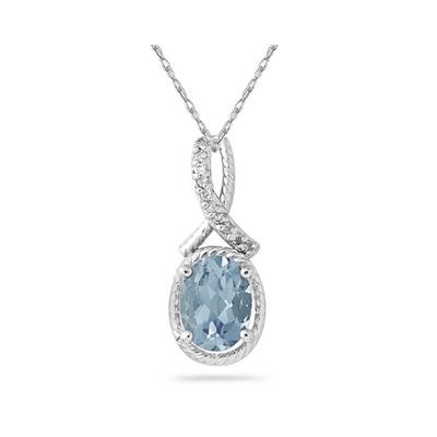 Oval Shape Aquamarine and Diamond Pendant in 10K White Gold