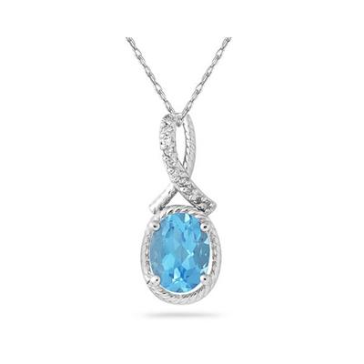 Oval Shape Blue Topaz and Diamond Pendant in 10K White Gold