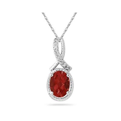 Oval Shape Garnet and Diamond Pendant in 10K White Gold