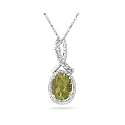 Oval Shape Peridot and Diamond Pendant in 10K White Gold