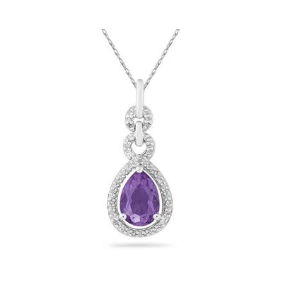 Pear Shape Amethyst and Diamond Pendant in 10K White Gold