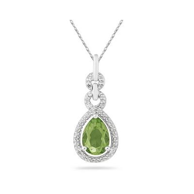 Pear Shape Peridot and Diamond Pendant in 10K White Gold