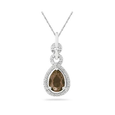 Pear Shape Smokey Quartz and Diamond Pendant in 10K White Gold