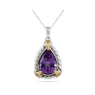 Pear Shape Amethyst and Diamond Pendant 14K Yellow Gold and Silver
