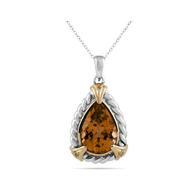 Pear Shape Citrine and Diamond Pendant 14K Yellow Gold and Silver 