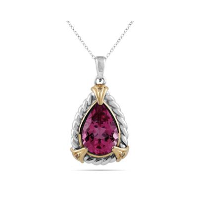 Pear Shape Pink Topaz and Diamond Pendant 14K Yellow Gold and Silver
