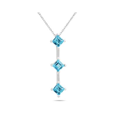 1.35ctw Three  Blue Topaz  Drop Pendant in White Gold