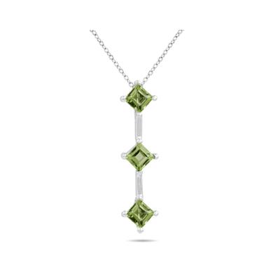 1.35ctw Three Peridot Drop Pendant in White Gold