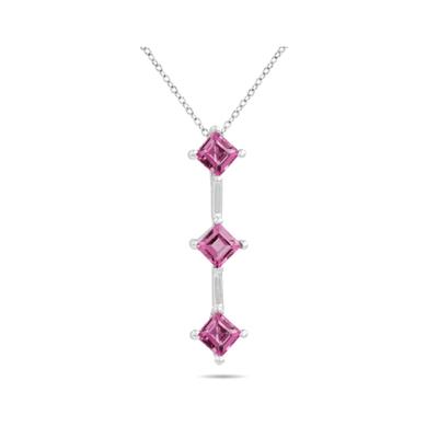 1.35ctw Three Pink Topaz Drop Pendant in White Gold
