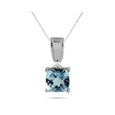 Aquamarine and Diamond Pendant 10k White Gold