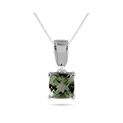 Green Amethyst and Diamond Pendant 10k White Gold
