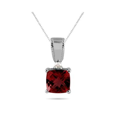 Garnet  and Diamond Pendant 10k White Gold