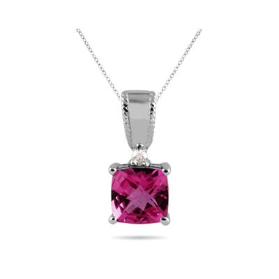Pink Topaz and Diamond Pendant 10k White Gold