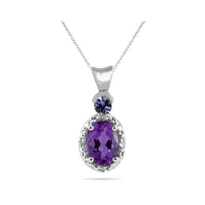 Amethyst and Tanzanite Diamond Pendant in 10k White Gold 