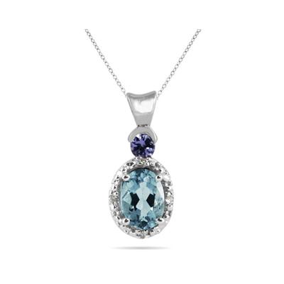 Aquamarine and Tanzanite Diamond Pendant in 10k White Gold
