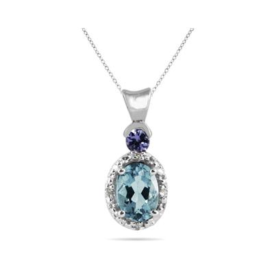 Aquamarine and Tanzanite Diamond Pendant in 10k White Gold 