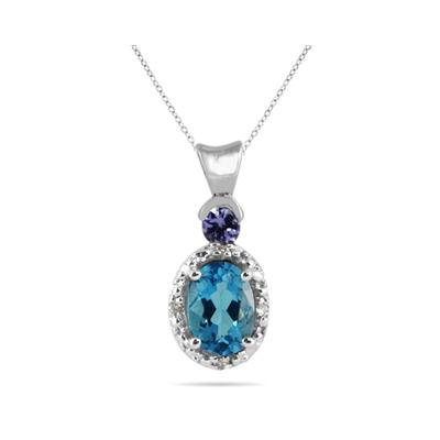 Blue Topaz and Tanzanite Diamond Pendant in 10k White Gold 