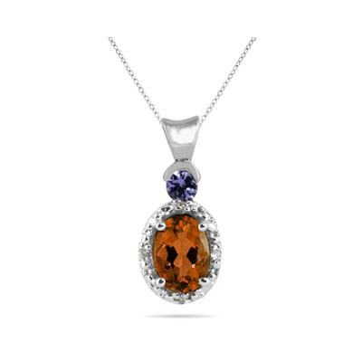 Citrine and Tanzanite Diamond Pendant in 10k White Gold 