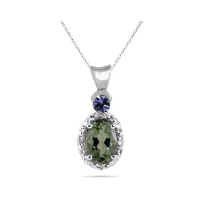 Green Amethyst and Tanzanite Diamond Pendant in 10k White Gold 