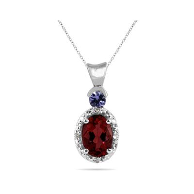 Garnet and Tanzanite Diamond Pendant in 10k White Gold