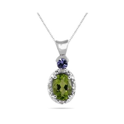 Peridot and Tanzanite Diamond Pendant in 10k White Gold