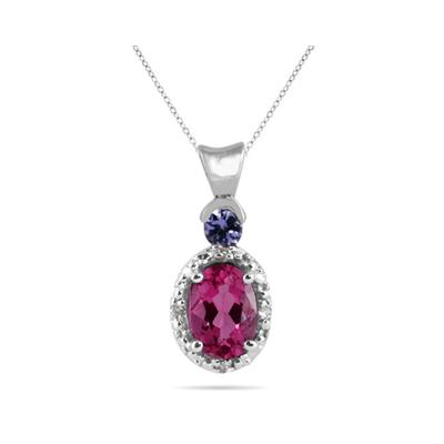 Pink Topaz and Tanzanite Diamond Pendant in 10k White Gold