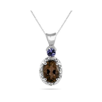 Smokey Quartz and Tanzanite Diamond Pendant in 10k White Gold