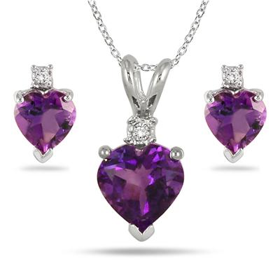 4.50 Carat All Natural Heart Shaped Amethyst and Diamond Set in .925 Sterling Silver