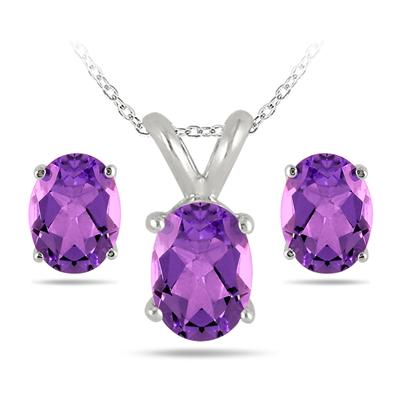 3.50 Carat All Natural Oval Amethyst Stud Jewelry Set in .925 Sterling Silver