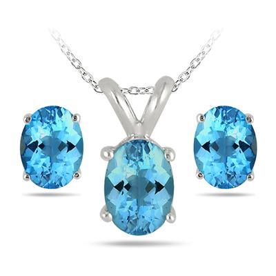 3.50 Carat All Natural Oval Blue Topaz Stud Jewelry Set in .925 Sterling Silver
