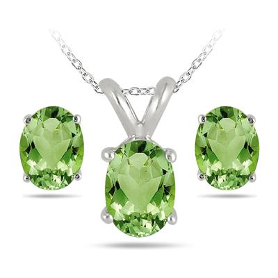 3.50 Carat All Natural Oval Peridot Stud Jewelry Set in .925 Sterling Silver