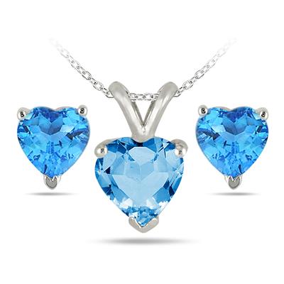 2.40 Carat All Natural Heart Shaped Blue Topaz Stud Jewelry Set in .925 Sterling Silver
