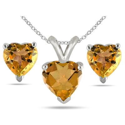 2.40 Carat All Natural Heart Shaped Citrine Stud Jewelry Set in .925 Sterling Silver