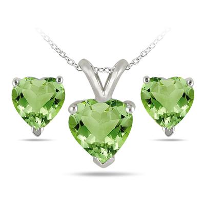 2.40 Carat All Natural Heart Shaped Peridot Stud Jewelry Set in .925 Sterling Silver