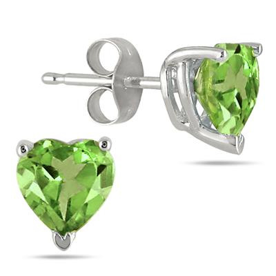 2.40 Carat All Natural Heart Shaped Peridot Stud Jewelry Set in .925 Sterling Silver
