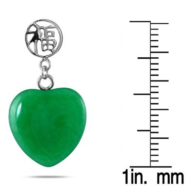 15mm All Natural Jade Heart Pendant and Earring Set in .925 Sterling Silver