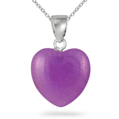15mm All Natural Lavender Jade Heart Pendant and Earring Set in .925 Sterling Silver