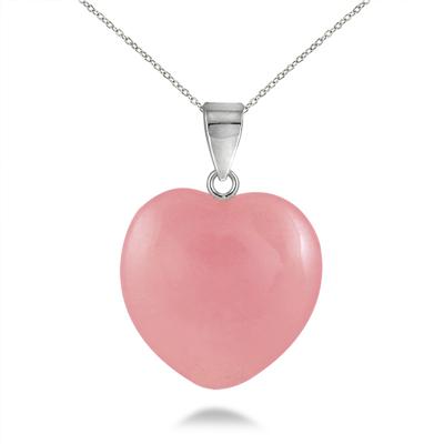 15mm All Natural Pink Jade Heart Pendant and Earring Set in .925 Sterling Silver