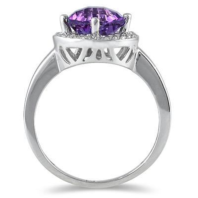 10K White Gold Amethyst and 0.15 Carat TW Diamond Ring 