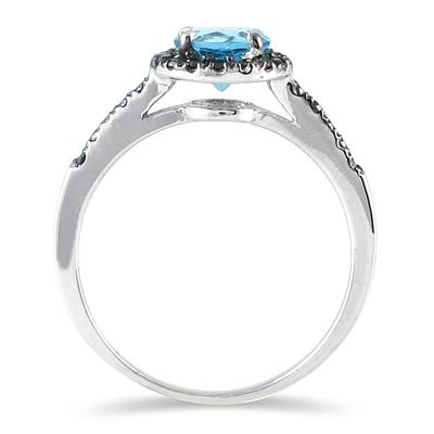 Blue Topaz and Black Diamond Ring in 10k White Gold