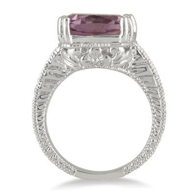 4 Carat Cushion Cut Amethyst and Diamond Antique Ring in .925 Sterling Silver