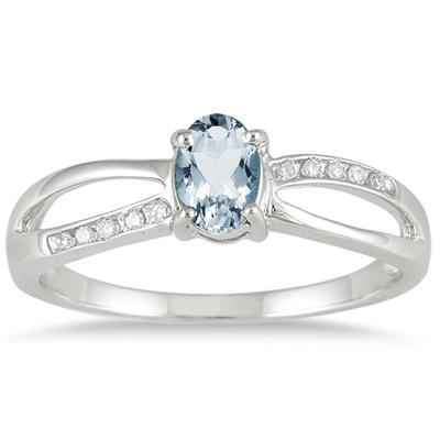 Aquamarine and Diamond Split ing in 10K White Gold